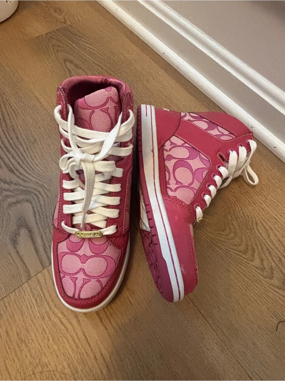 [NWOT] Coach Pink High-Top Sneakers with White Laces